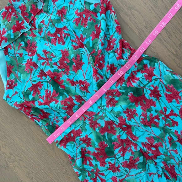 SALONI Rita Silk Maxi Dress Teal Blue Aquarium Floral Ruffle Sleeveless - US 2 - Picture 9 of 12